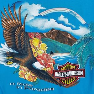 Vintage 90s Harley Davidson HD Bald EAGLE Ride Paradise Honolulu Hawaii T Shirt